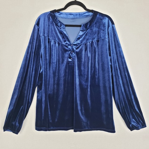 No brand Tops - Long Sleeve Crushed Velvet Popover Top Royal Blue Mystical Renaissance Size XXL‎